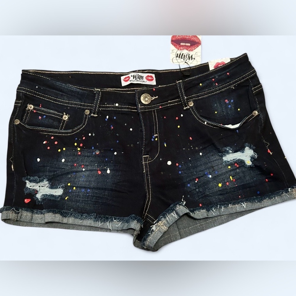 What About Me! Paint Splatter Distressed Denim Shorts Size 13/14 - NWT